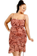 Load image into Gallery viewer, Plus wild animal print cami strap ruffle hem dress
