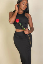 Load image into Gallery viewer, Ribbed cropped top and maxi side slit skirt
