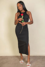 Load image into Gallery viewer, Ribbed cropped top and maxi side slit skirt

