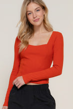 Load image into Gallery viewer, Long slv sweetheart neck seam detail knit top
