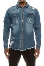 Load image into Gallery viewer, Men&#39;s Ripped Denim Overshirt
