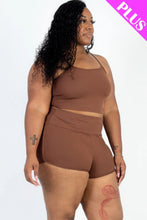 Load image into Gallery viewer, Plus Size Ribbed Cami Crop Top &amp; Ruched Shorts Set
