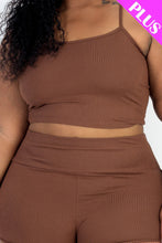 Load image into Gallery viewer, Plus Size Ribbed Cami Crop Top &amp; Ruched Shorts Set
