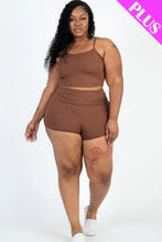Load image into Gallery viewer, Plus Size Ribbed Cami Crop Top &amp; Ruched Shorts Set
