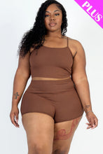 Load image into Gallery viewer, Plus Size Ribbed Cami Crop Top &amp; Ruched Shorts Set
