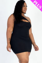 Load image into Gallery viewer, Plus Size Ribbed One Shoulder Cutout Front Casual Mini Bodycon Dress

