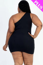 Load image into Gallery viewer, Plus Size Ribbed One Shoulder Cutout Front Casual Mini Bodycon Dress
