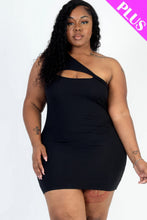 Load image into Gallery viewer, Plus Size Ribbed One Shoulder Cutout Front Casual Mini Bodycon Dress
