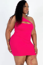 Load image into Gallery viewer, Plus Size Ribbed One Shoulder Cutout Front Casual Mini Bodycon Dress
