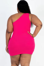 Load image into Gallery viewer, Plus Size Ribbed One Shoulder Cutout Front Casual Mini Bodycon Dress

