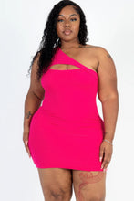 Load image into Gallery viewer, Plus Size Ribbed One Shoulder Cutout Front Casual Mini Bodycon Dress
