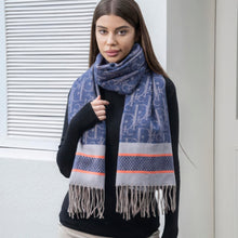 Load image into Gallery viewer, Double stripe blanket scarf with tassel
