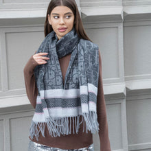 Load image into Gallery viewer, Double stripe blanket scarf with tassel
