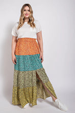 Load image into Gallery viewer, Ditsy floral color block skirt with front slit
