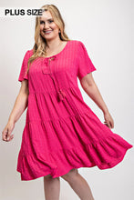 Load image into Gallery viewer, Textured woven tiered dress with tassel tie and pockets

