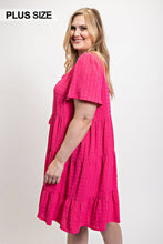 Load image into Gallery viewer, Textured woven tiered dress with tassel tie and pockets
