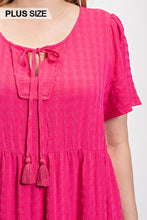 Load image into Gallery viewer, Textured woven tiered dress with tassel tie and pockets
