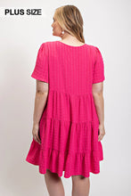 Load image into Gallery viewer, Textured woven tiered dress with tassel tie and pockets
