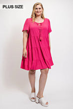 Load image into Gallery viewer, Textured woven tiered dress with tassel tie and pockets
