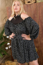Load image into Gallery viewer, Plus Size Round Neck Contrast Mesh Cold Shoulder Ruffle Detail Back Tie Leopard Printed Dress
