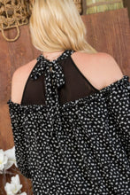 Load image into Gallery viewer, Plus Size Round Neck Contrast Mesh Cold Shoulder Ruffle Detail Back Tie Leopard Printed Dress
