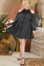 Load image into Gallery viewer, Plus Size Round Neck Contrast Mesh Cold Shoulder Ruffle Detail Back Tie Leopard Printed Dress
