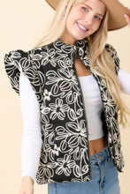 Load image into Gallery viewer, Floral Velvet Embroidered Denim Puffer Vest
