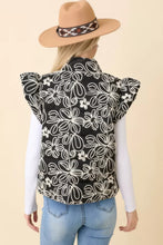 Load image into Gallery viewer, Floral Velvet Embroidered Denim Puffer Vest
