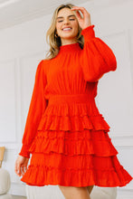 Load image into Gallery viewer, Long Sleeve Smocked Neck Tiered Ruffle Mini Dress

