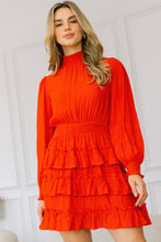 Load image into Gallery viewer, Long Sleeve Smocked Neck Tiered Ruffle Mini Dress
