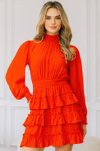 Load image into Gallery viewer, Long Sleeve Smocked Neck Tiered Ruffle Mini Dress
