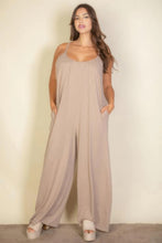 Load image into Gallery viewer, Plus spaghetti strap solid wide jumpsuit
