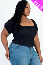 Load image into Gallery viewer, Plus size casual ruched puff sleeve ribbed knit solid top
