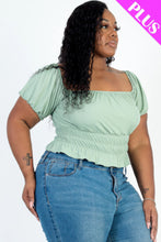 Load image into Gallery viewer, Plus size casual ruched puff sleeve ribbed knit solid top
