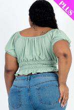 Load image into Gallery viewer, Plus size casual ruched puff sleeve ribbed knit solid top

