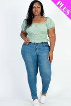 Load image into Gallery viewer, Plus size casual ruched puff sleeve ribbed knit solid top
