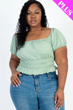 Load image into Gallery viewer, Plus size casual ruched puff sleeve ribbed knit solid top
