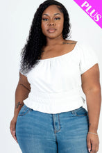 Load image into Gallery viewer, Plus size casual ruched puff sleeve ribbed knit solid top
