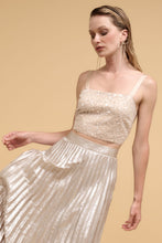 Load image into Gallery viewer, Floral sequins straight neck crop top
