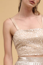 Load image into Gallery viewer, Floral sequins straight neck crop top
