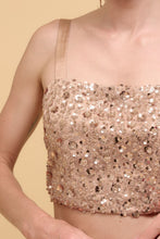 Load image into Gallery viewer, Floral sequins straight neck crop top
