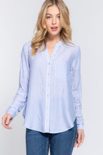 Load image into Gallery viewer, Long Slv Split Round Neck Stripe Woven Shirt
