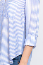 Load image into Gallery viewer, Long Slv Split Round Neck Stripe Woven Shirt
