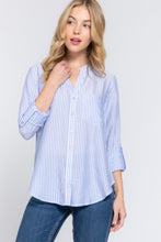 Load image into Gallery viewer, Long Slv Split Round Neck Stripe Woven Shirt

