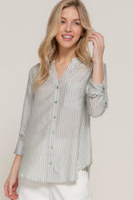 Load image into Gallery viewer, Long Slv Split Round Neck Stripe Woven Shirt
