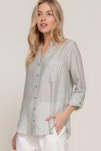 Load image into Gallery viewer, Long Slv Split Round Neck Stripe Woven Shirt
