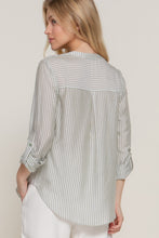 Load image into Gallery viewer, Long Slv Split Round Neck Stripe Woven Shirt
