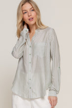Load image into Gallery viewer, Long Slv Split Round Neck Stripe Woven Shirt
