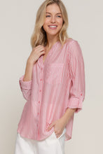Load image into Gallery viewer, Long Slv Split Round Neck Stripe Woven Shirt
