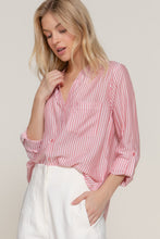 Load image into Gallery viewer, Long Slv Split Round Neck Stripe Woven Shirt
